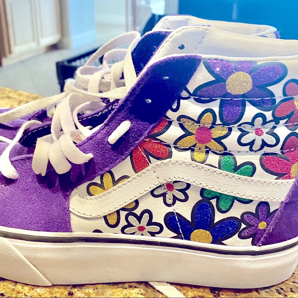 Vans high top purple suede multi colors- size 8 womens
